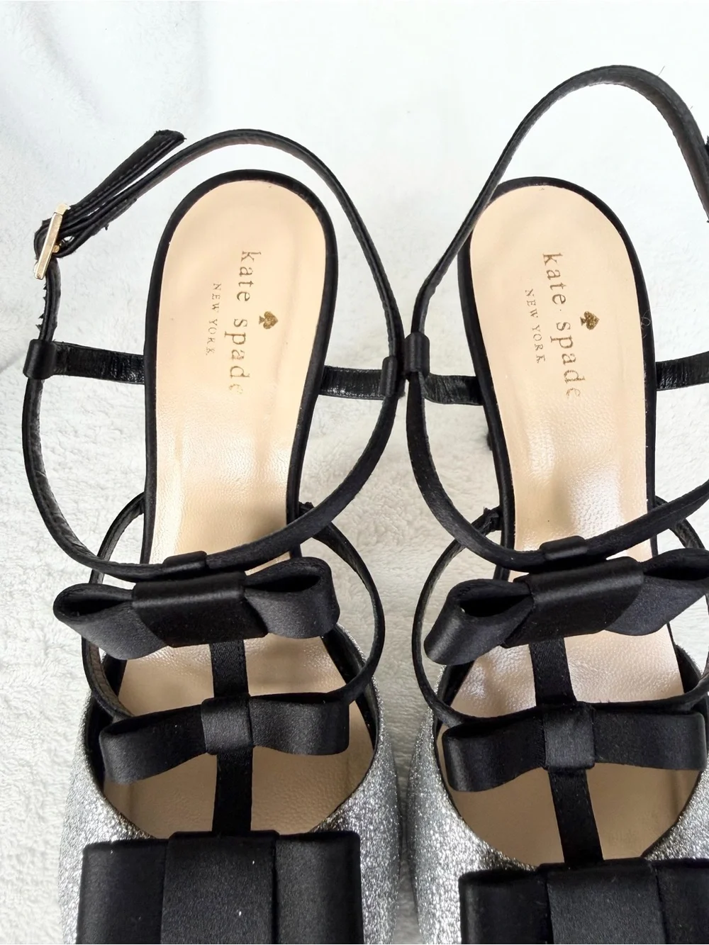 Kate Spade New York Silver Satin Bow Slingback Sandals 8.5